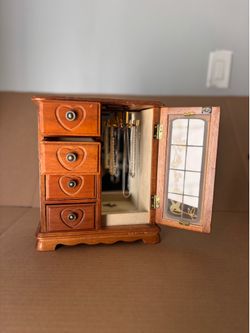 Vintage Wood Jewelry Box Necklace and Ring Display 4 Drawer 10 1/2"x 9"x 4 3/4"