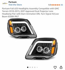 Partsam Full LED Headlights Assembly Compatible with GMC Terrain 2010-2015, DOT Approved Dual Projector Lens Headlamp Pair with Start Animation DRL Tu