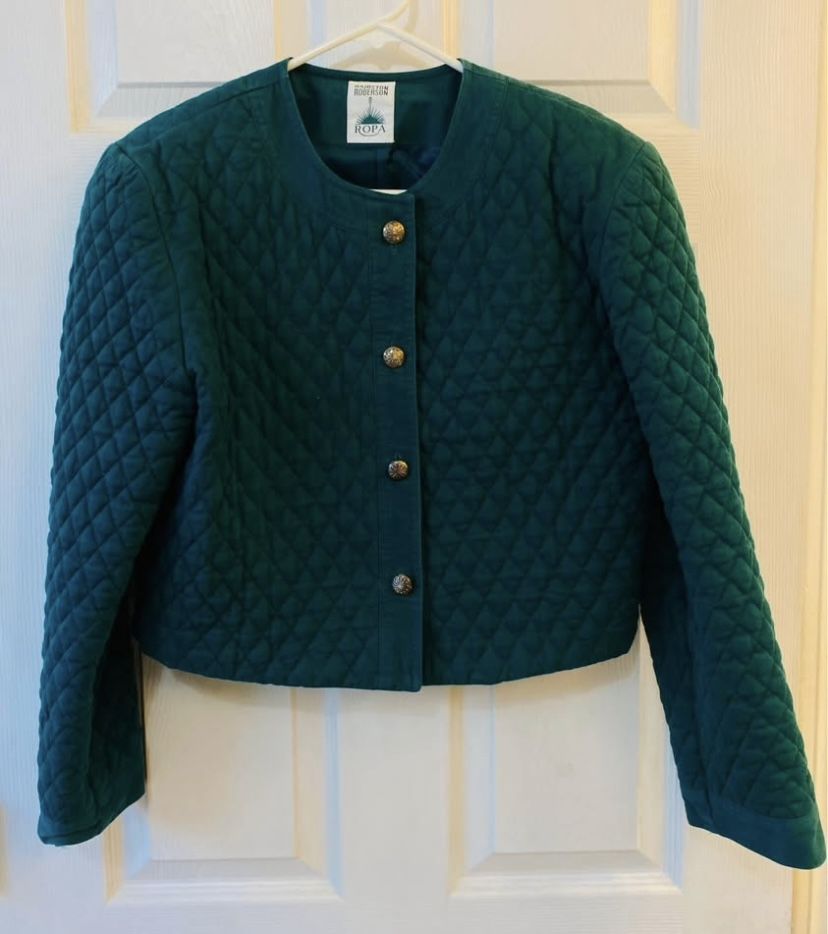 Vintage Hairston Roberson ROPA Quilted Denim Jacket size10 Sterling Silver Concho Buttons Z6