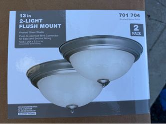 Brand New 2pcs 13in Brush Nickel Finish 2 Light Flush Mount Frosted Glass Shade