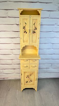 Narrow Hand-Painted Cottagecore Kitchenette Cabinet Hutch