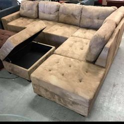 Taupe Reversible Sectional with Storage Ottoman /couch /Living room set