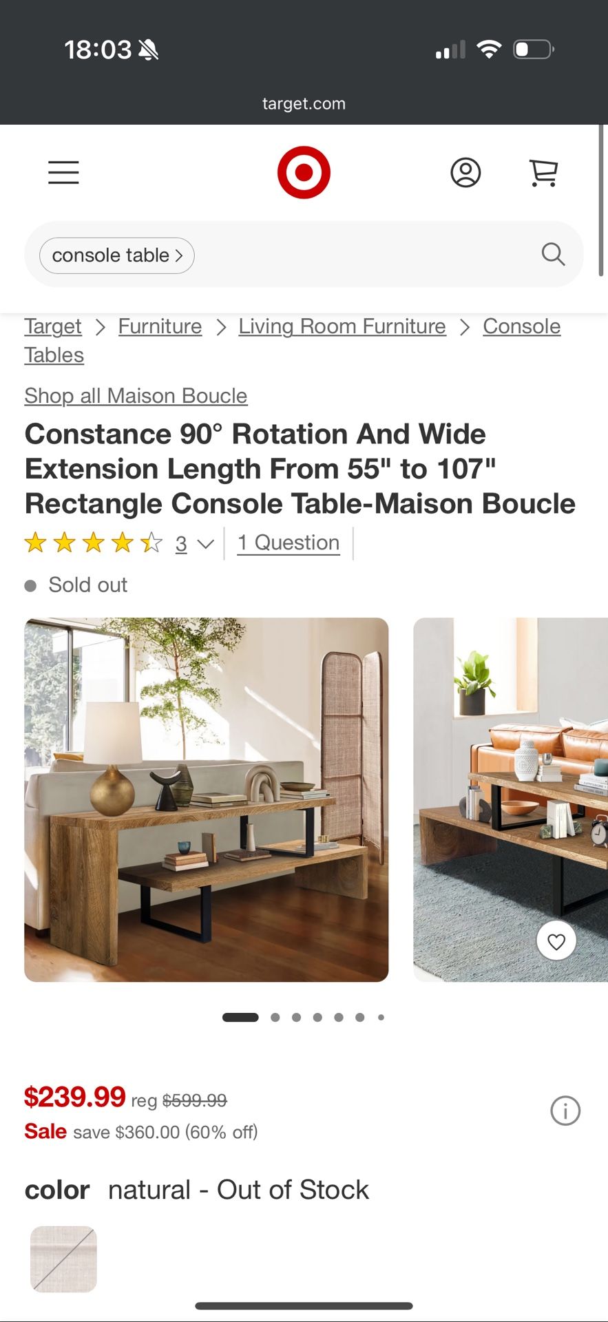 Constance 90° Rotation And Wide Extension Length From 55" to 107" Rectangle Console Table-Maison Boucle