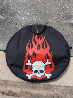 Skull and Flames Round Cymbal Bag
