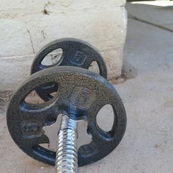 One 10 Lb. Adjustable Dumbbell With  (2) 5. Lb. Weight Plates On It, $15 Firm!
