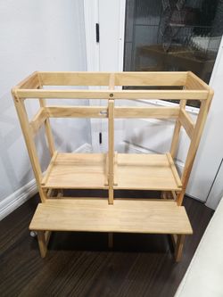 Kitchen Step Stool Tower for 2 Kids, Adjustable Height Double Learning Stool, Solid Wood Construction Toddler Tower (Natural)