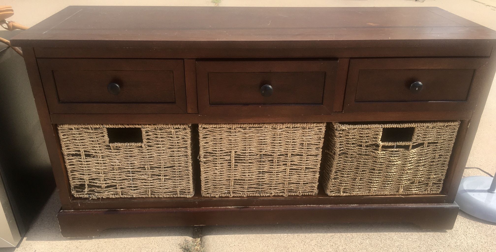 Dark Wood Dresser Table Tv Stand Whicker Basket