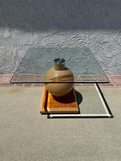 Post Modern Glass Top Table with Sculptural Ball Base