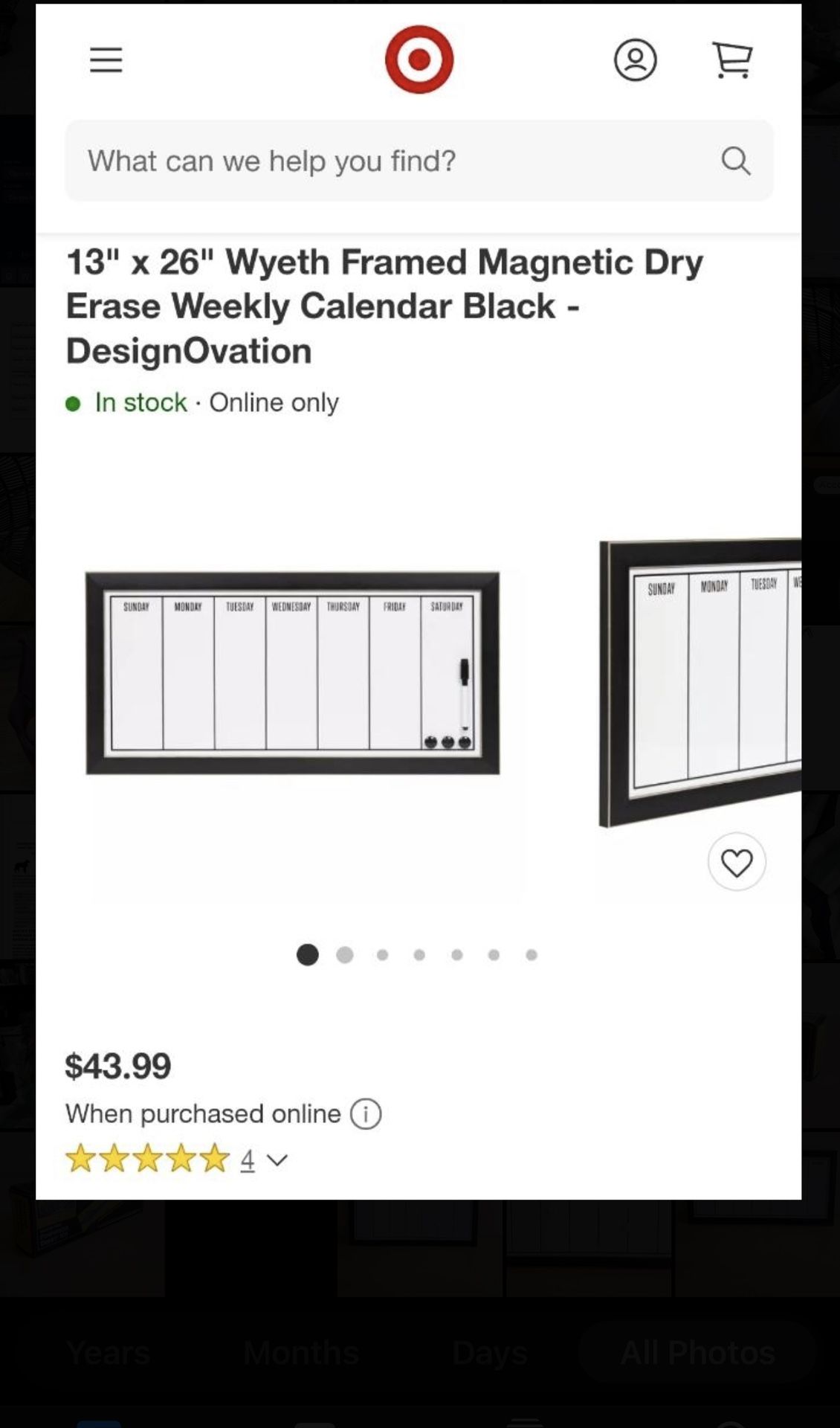Magnetic Dry Erase White Board Weekly Calendar Framed - DesignOvation Size 13" x 26”