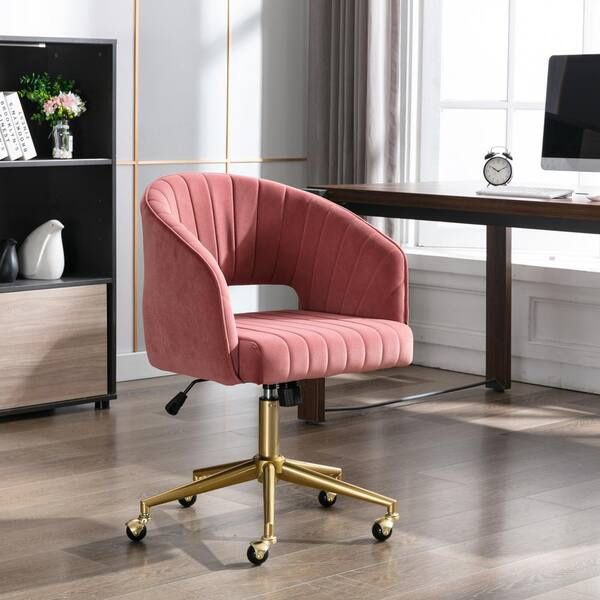 Pink Velvet Office Task Swivel Chair with Golden Base + Pneumatic Lift and Tilt Function [NEW IN BOX] **Retails for $300 (2 Available)