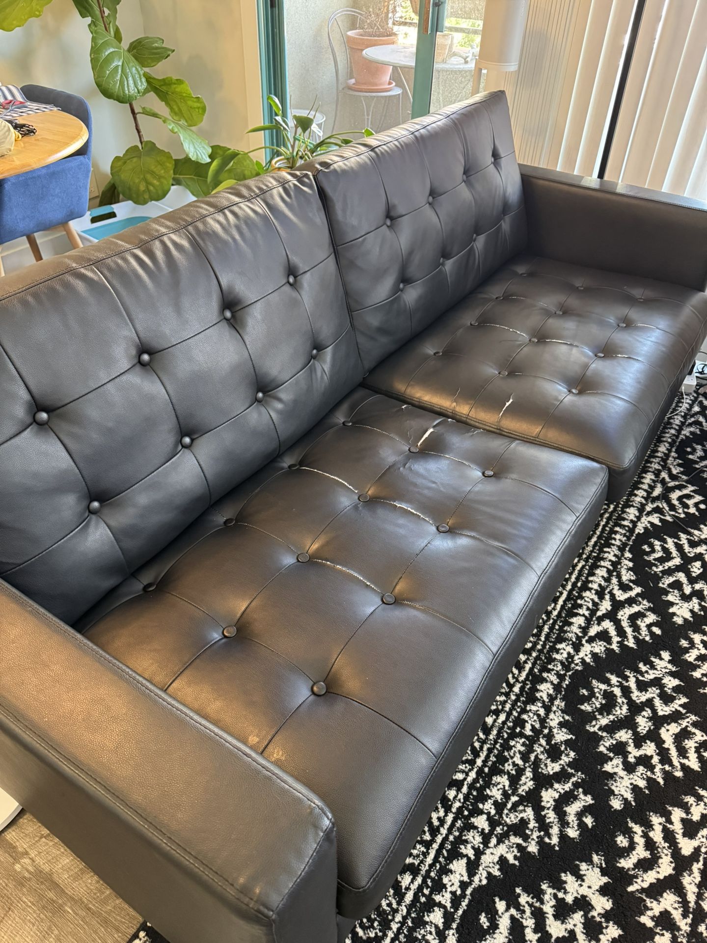 Dark Blue Leather Sofa