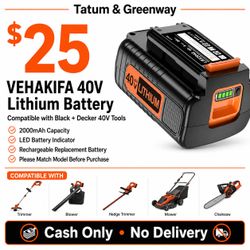 VEHAKIFA 40V Lithium Battery Compatible with Black & Decker 40V Tools – $25