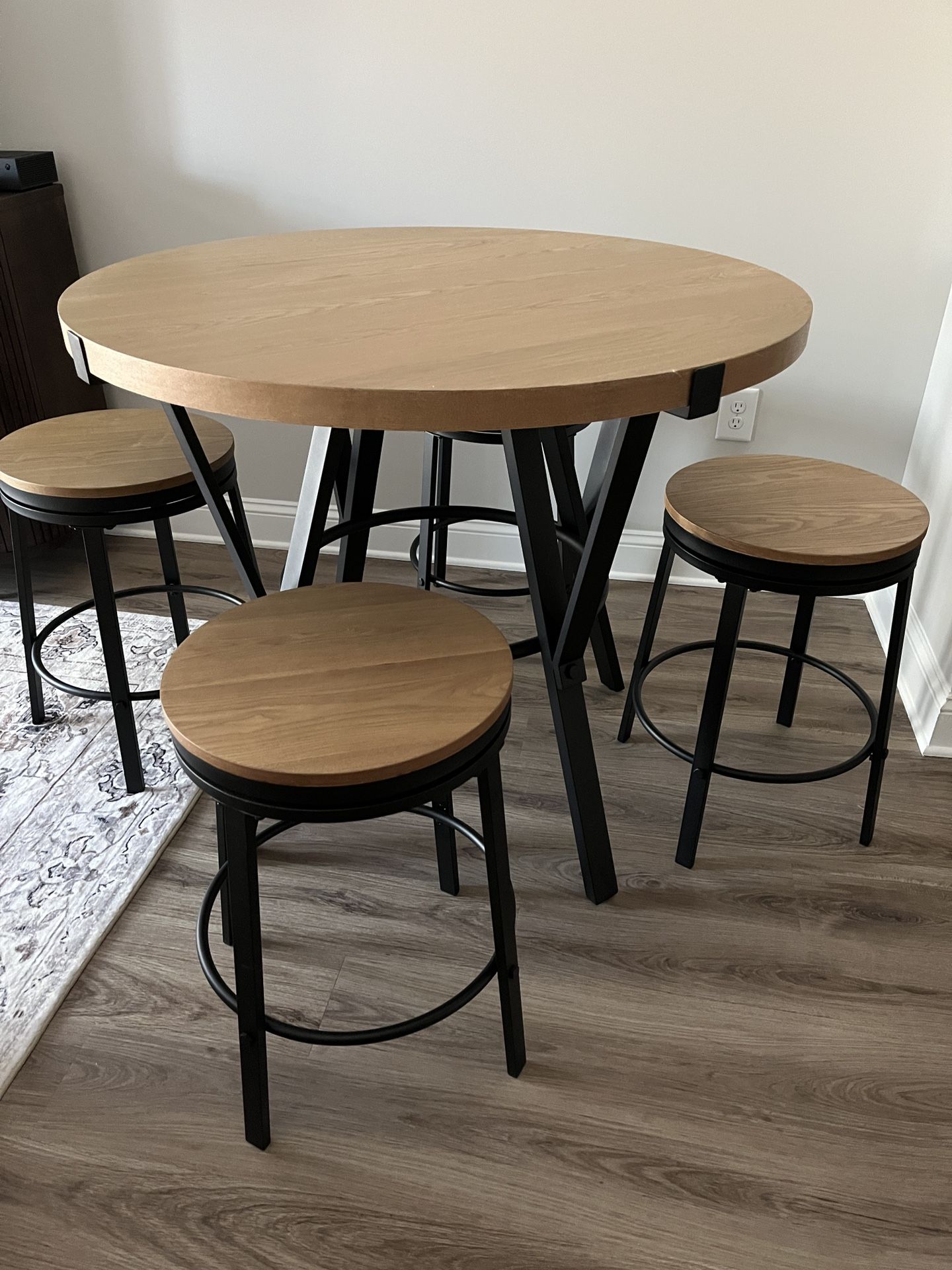 Pub Style Kitchen Table with Four Stools