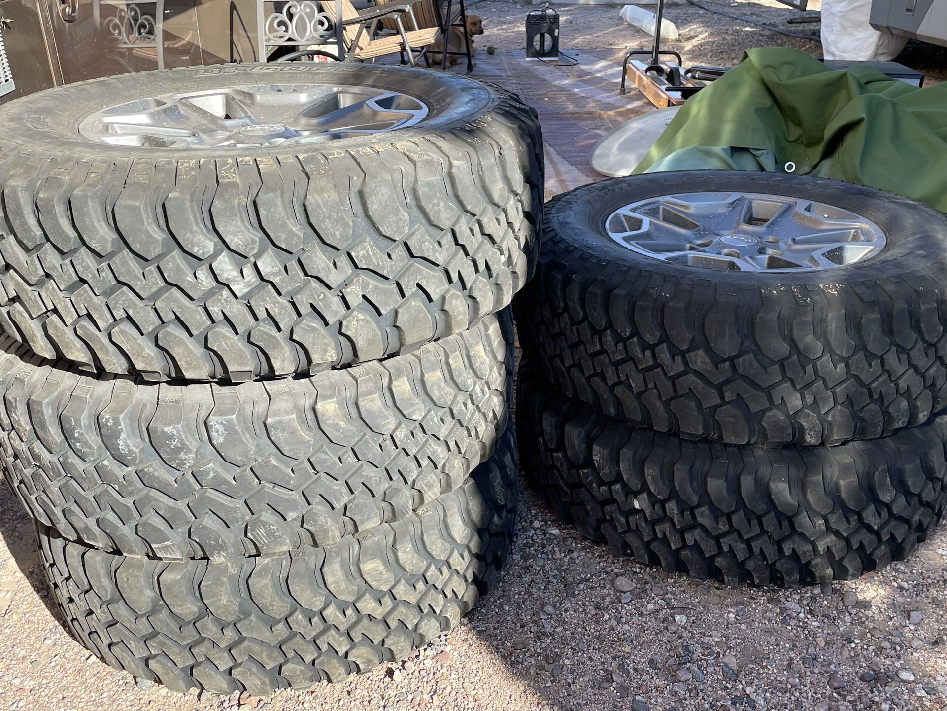 5-BF Goodrich Tires With Jeep Rubicon Rims And Lugnuts
