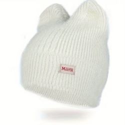 😻 Cute Cream Cat Beanie w Ears Warm Soft Knit Beanie