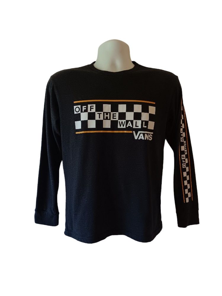 Vans boy's black checker flag long-sleeve graphic t-shirt size L