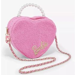 Pink Heart  Barbie Shape Sherpa Crossbody Bag New