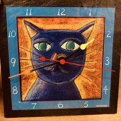 Antique Square Ceramic Wall Clock Hand Painted Artist Signed 