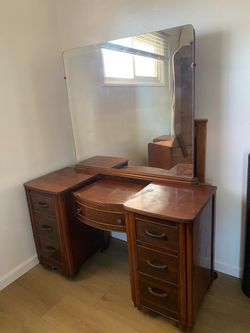 Vintage Wood Vanity Dresser with Mirror