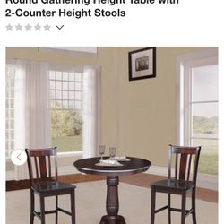 3-Piece Set Rich Mocha 30 in. Round Gathering Height Table with 2-Counter Height Stools