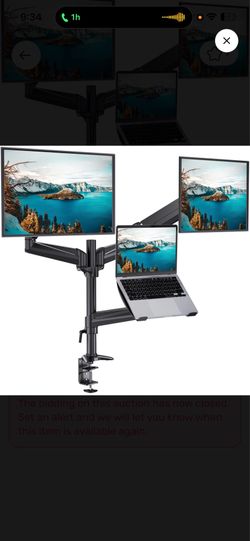 Double monitor mount with laptop holder