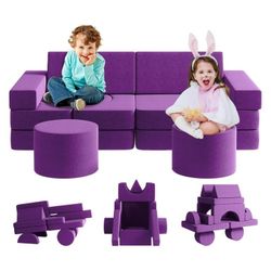 Kids Couch 13PCS, Modular Toddler Couch with 2 Ottomans, Fold Out Kids Couch for Playroom Bedroom