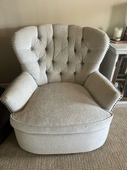 Pottery Barn Cardiff Tufted Upholstered Swivel Armchair