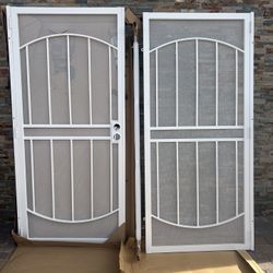 72 in. × 80 in. Arcada White Surface Mount Outswing Steel Double Security Door with Expanded Metal Screen