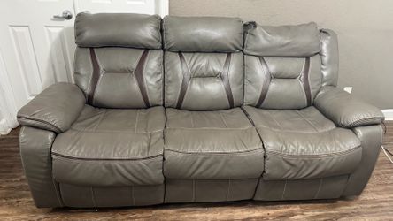 Gray Leather Power Reclining Sofa