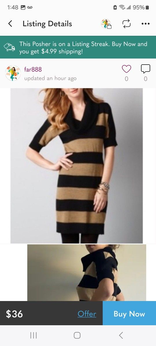 LOFT Knit Cowl Neck Striped Sweater Dress Size Medium