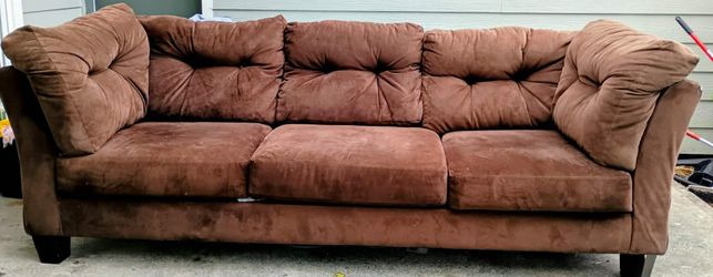 Brown Microfiber 3-Seat Tufted Sofa