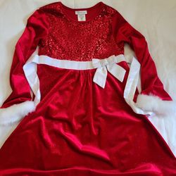 Girls Long Sleeved Sequin and Stretch Velvet Santa Dress
Size 14