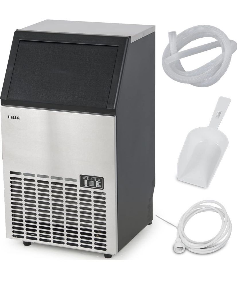 DELLA Commercial Ice Maker Freestand Ice Cube IceMaker Freestanding Machine up to 100 Pound Per Day, Stainless Steel