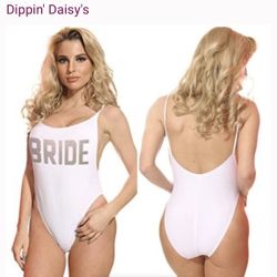 Dippin Daisy Swimwear - “bride” Metallic Logo On Swimsuit 1 Piece Body Suit 🤍👰 (swimwear/bride/bachelorette/honeymoon) 