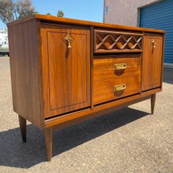 Vintage Mid Century Modern Petite Credenza Beautiful Walnut and Brass