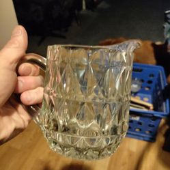 Clear Glass Pitcher Diamond Cut Juice Or Milk Pitcher 5 Inch