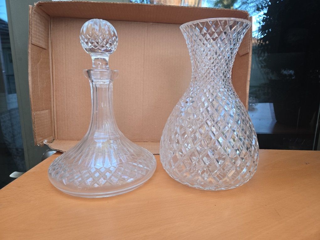 β¨ Vintage Cut Crystal Decanter & Vase Set β Elegant Glassware