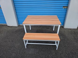 Wood Top Table and Bench Set
