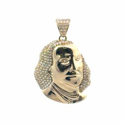 Men’s 10k Yellow Gold 1.75” Inch CZ Cubic Zirconia Benjamin Franklin Pendant for Necklace GP3137831