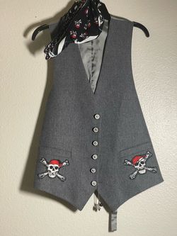 Gray Vest with Skull and Crossbones Patches