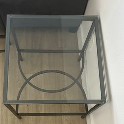 Glass Side Table, Black Metal