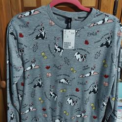 Brand New With Tag H&M Boston Terrier Yoga Puppy Shirt/Sweatshirt 