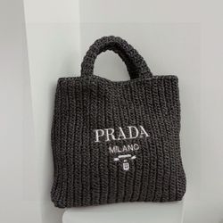 Prada Logo Embroidery Logo Woven Bag Womens Tote Bag