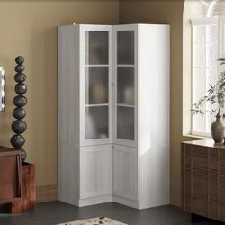 Gray Wood Grain Corner Accent Storage Cabinet
