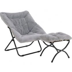 Tiita Saucer Chair with Ottoman, Soft Faux Fur Oversized Folding Accent Chair,Lounge Lazy Chair, Metal Frame Moon Chair for Bedroom, Living Room, Dorm