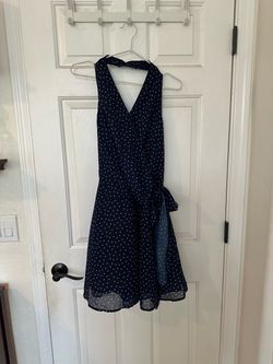 Navy Polka Dot Halter Wrap Dress