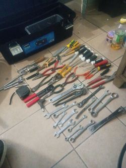 Numerous tools screwdrivers wrenches cutting pliers ratchets sockets