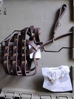 Leather Basket Dog Muzzle with Adjustable Straps