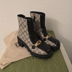 Brand New Gucci Tessuto GG Supreme Magnum Calf Leather Boots
