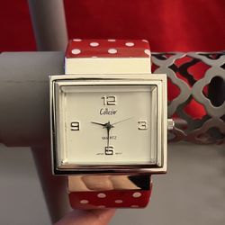 Red With White Polka Dot Bangle Watch 